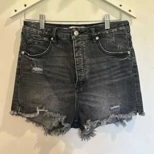 Free People We The Free CRVY Shorts Black High Rise Distressed